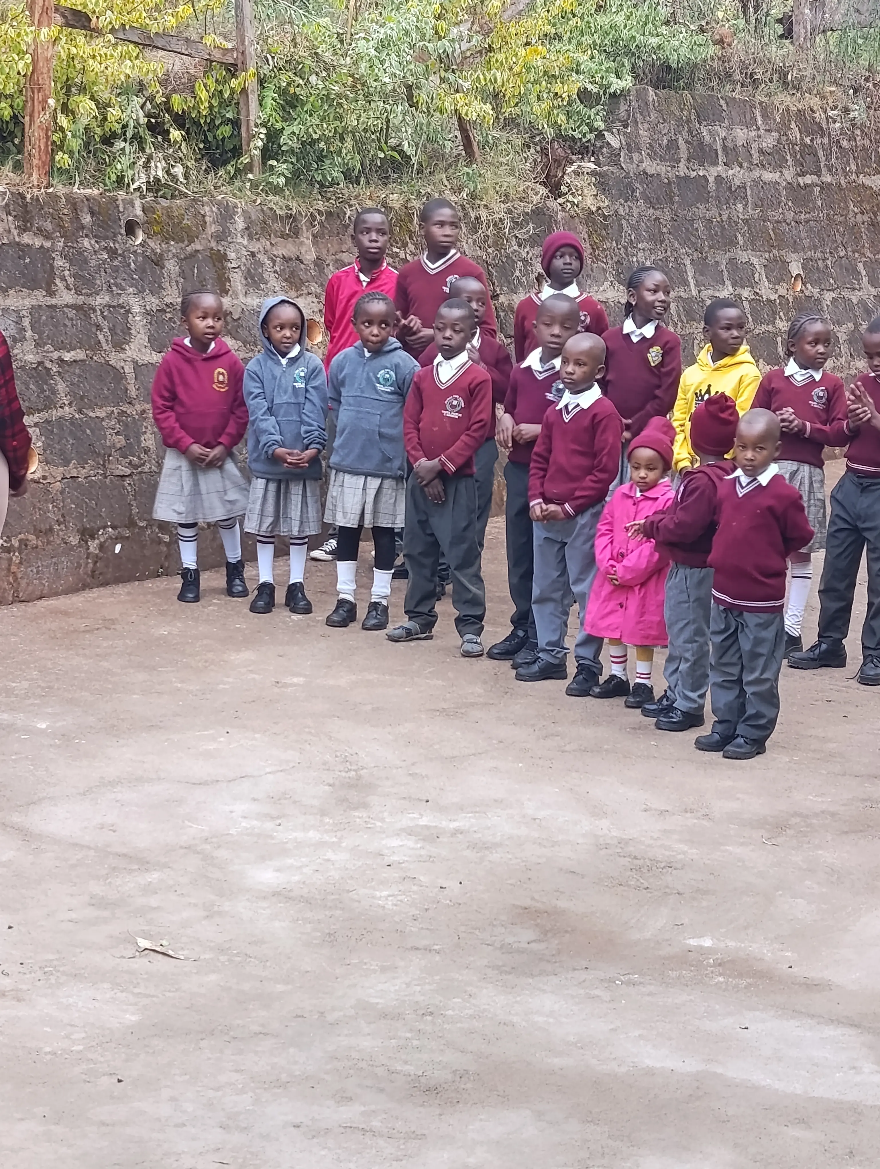 Group of school children in a photo wearing their uniforms and gathering together